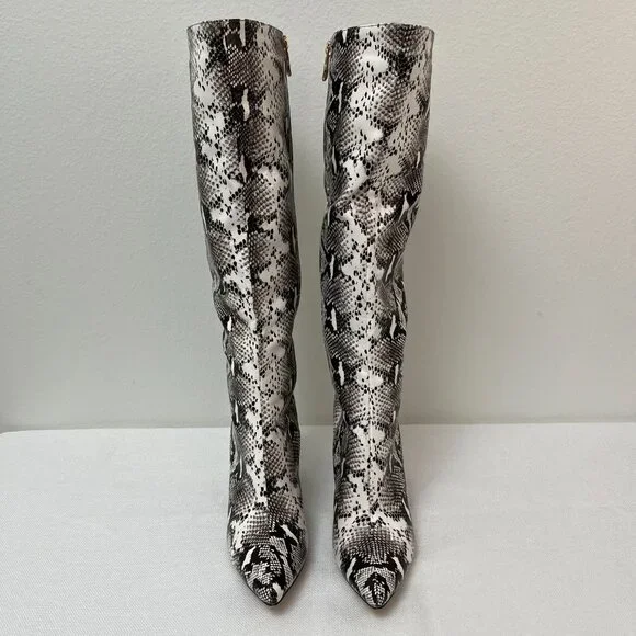 WetKiss PU Faux Snakeskin Pointed Toe Chunky Heel Side Zip Knee High Boot 9.5 - Picture 2 of 12